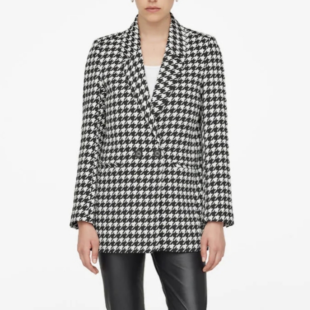 Anine Bing Black and White Houndstooth Blazer